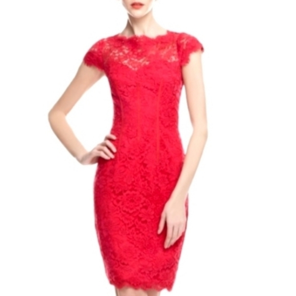 Dresses & Skirts - ♥️ 4 for $25 ♥️ #BK Red Small Lace Dress Cap Sleeve Illusion Neck